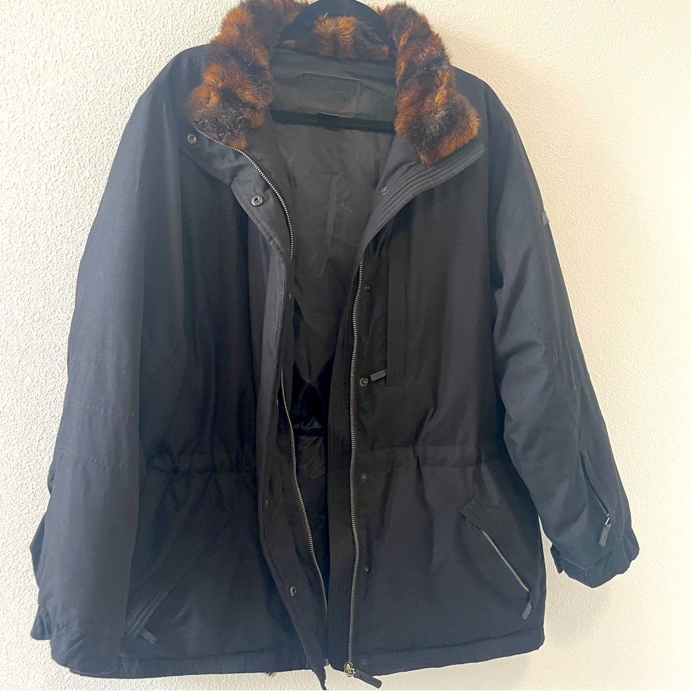 Lauren Ralph Lauren Down/Feather Puffer Faux Fur Collar Jacket Parka Preppy L